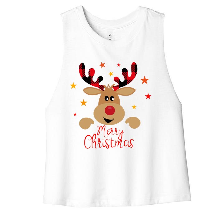 Merry Christmas Reindeer Cute Holiday Women's Racerback Cropped Tank