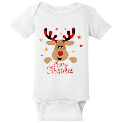 Merry Christmas Reindeer Cute Holiday Baby Bodysuit