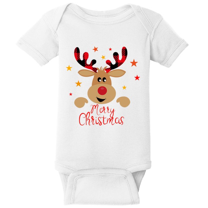 Merry Christmas Reindeer Cute Holiday Baby Bodysuit