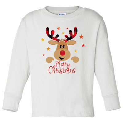 Merry Christmas Reindeer Cute Holiday Toddler Long Sleeve Shirt