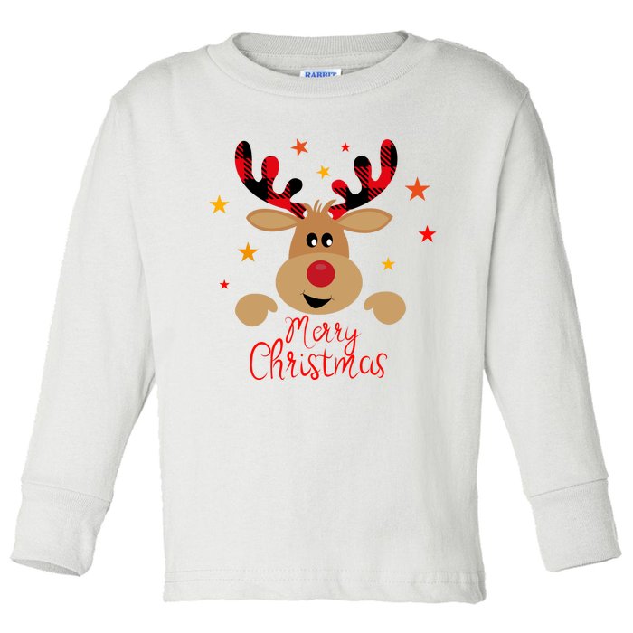 Merry Christmas Reindeer Cute Holiday Toddler Long Sleeve Shirt