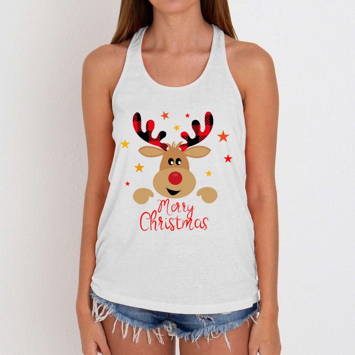 Merry Christmas Reindeer Cute Holiday Women's Knotted Racerback Tank