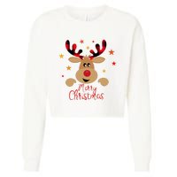 Merry Christmas Reindeer Cute Holiday Cropped Pullover Crew