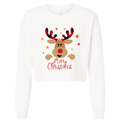 Merry Christmas Reindeer Cute Holiday Cropped Pullover Crew