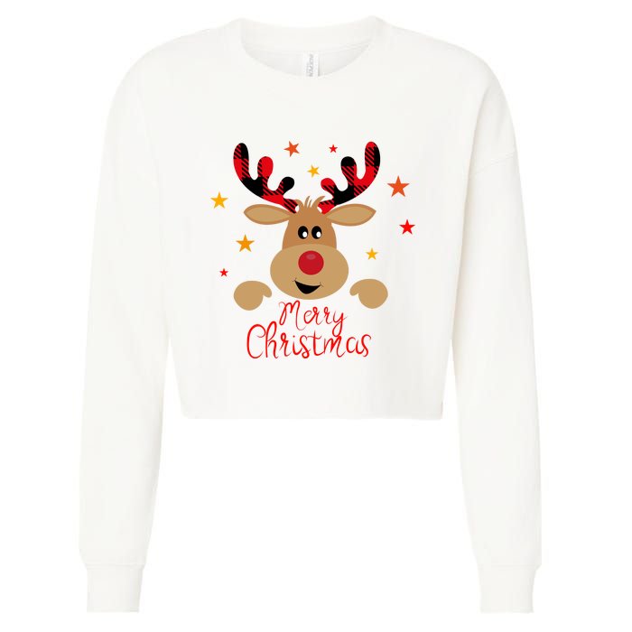 Merry Christmas Reindeer Cute Holiday Cropped Pullover Crew