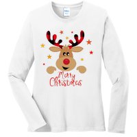 Merry Christmas Reindeer Cute Holiday Ladies Long Sleeve Shirt