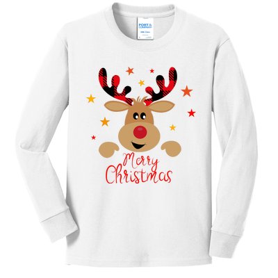 Merry Christmas Reindeer Cute Holiday Kids Long Sleeve Shirt