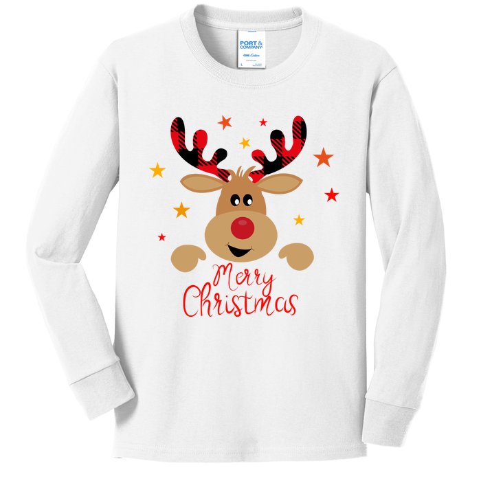 Merry Christmas Reindeer Cute Holiday Kids Long Sleeve Shirt