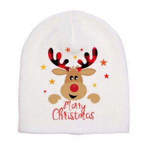 Merry Christmas Reindeer Cute Holiday Short Acrylic Beanie