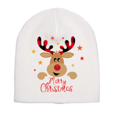 Merry Christmas Reindeer Cute Holiday Short Acrylic Beanie