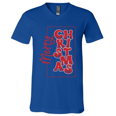 Merry Christmas Red Cheetah Print Tree With Plaid Holiday Gift V-Neck T-Shirt