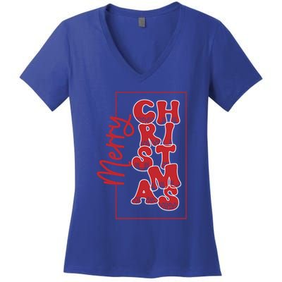 Merry Christmas Red Cheetah Print Tree With Plaid Holiday Gift Women's V-Neck T-Shirt