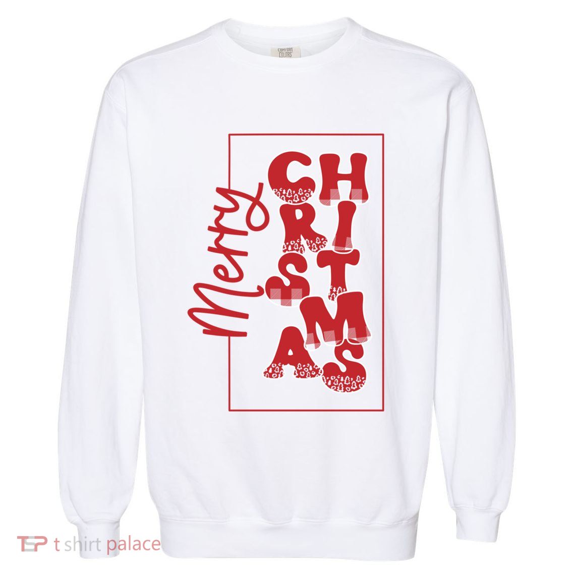 Merry Christmas Red Cheetah Print Tree With Plaid Holiday Gift Garment-Dyed Sweatshirt