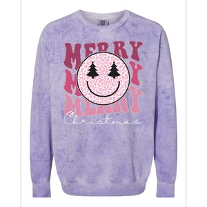 Merry Christmas Retro Leopard Smile Colorblast Crewneck Sweatshirt