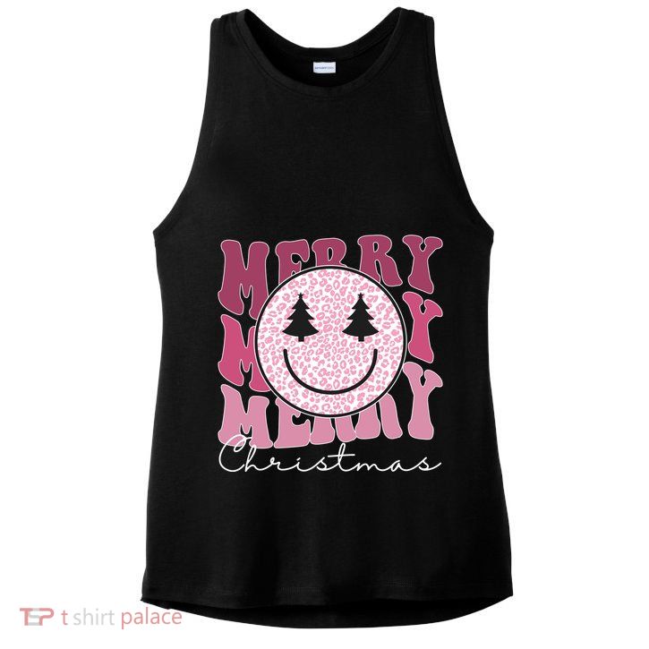 Merry Christmas Retro Leopard Smile Ladies PosiCharge Tri-Blend Wicking Tank