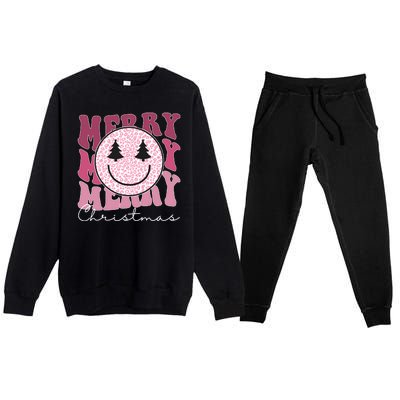 Merry Christmas Retro Leopard Smile Premium Crewneck Sweatsuit Set