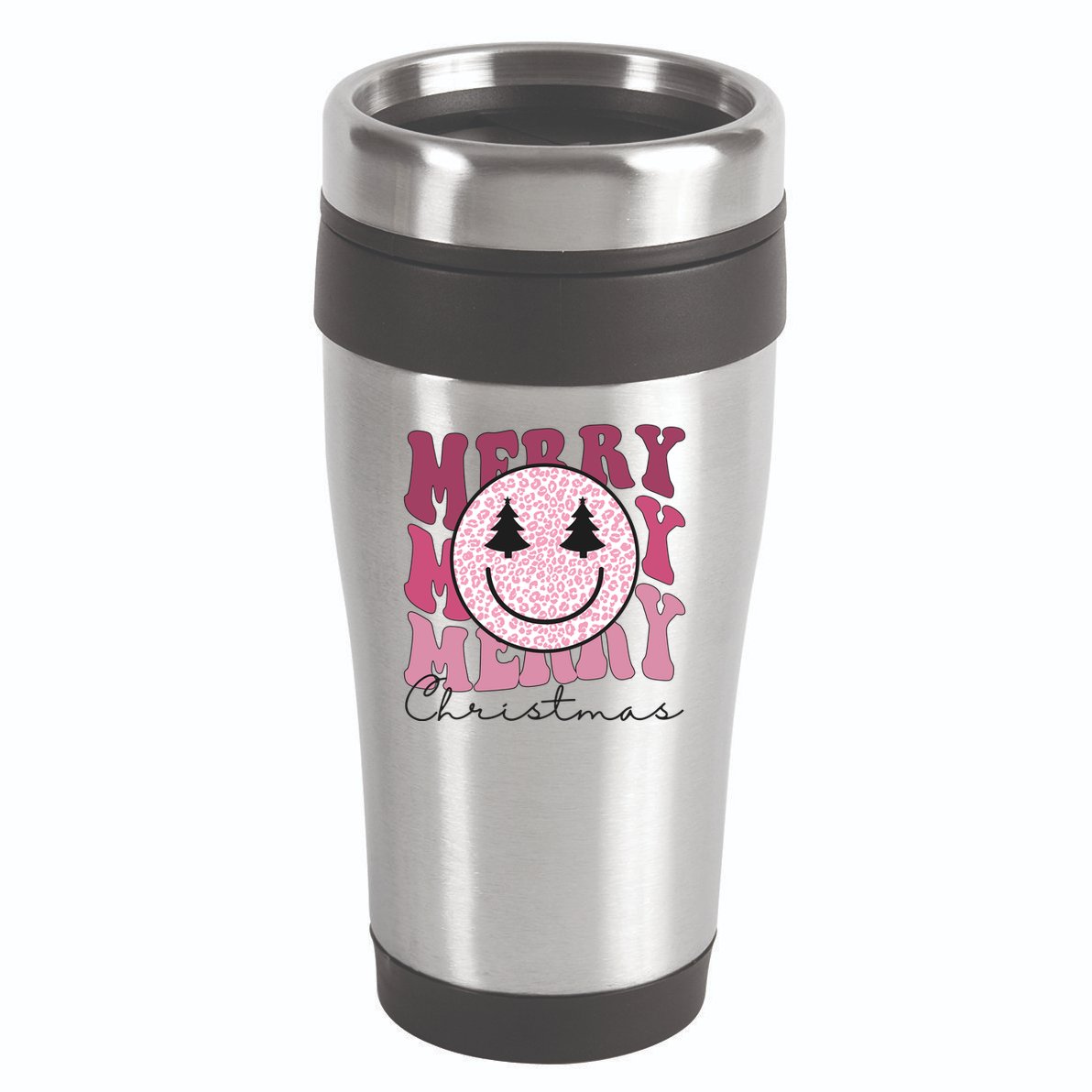 Merry Christmas Retro Leopard Smile 16oz Travel Tumbler