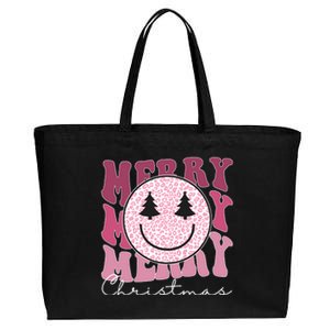 Merry Christmas Retro Leopard Smile Cotton Canvas Jumbo Tote