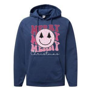 Merry Christmas Retro Leopard Smile Performance Fleece Hoodie