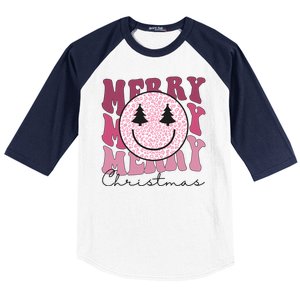 Merry Christmas Retro Leopard Smile Baseball Sleeve Shirt