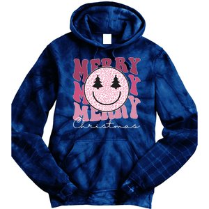 Merry Christmas Retro Leopard Smile Tie Dye Hoodie