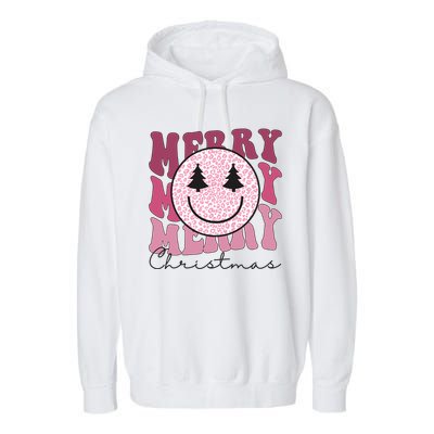 Merry Christmas Retro Leopard Smile Garment-Dyed Fleece Hoodie