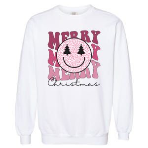 Merry Christmas Retro Leopard Smile Garment-Dyed Sweatshirt