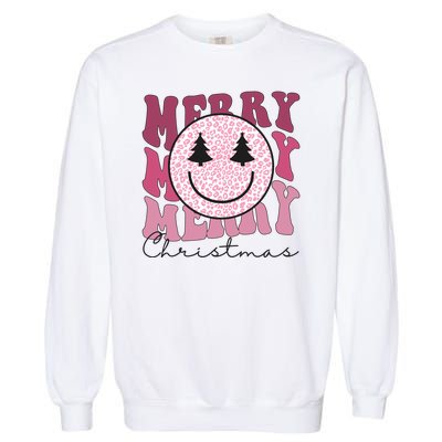 Merry Christmas Retro Leopard Smile Garment-Dyed Sweatshirt