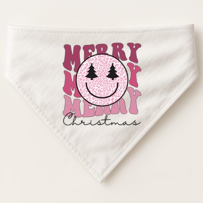 Merry Christmas Retro Leopard Smile USA-Made Doggie Bandana