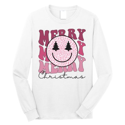 Merry Christmas Retro Leopard Smile Long Sleeve Shirt