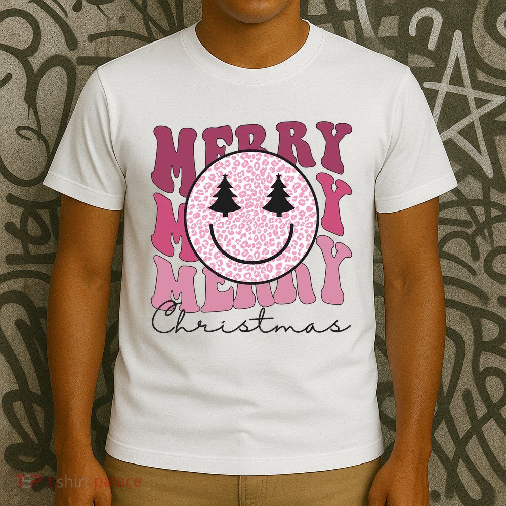 Merry Christmas Retro Leopard Smile T-Shirt