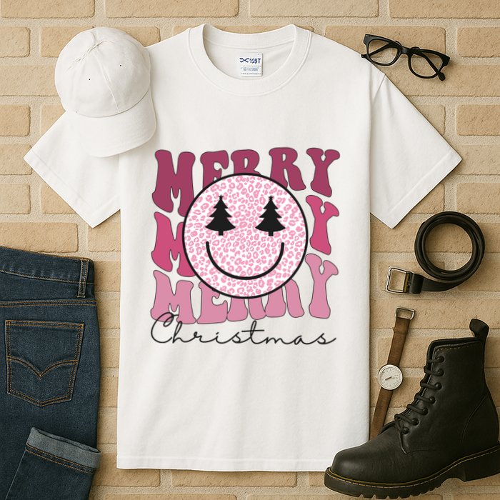 Merry Christmas Retro Leopard Smile Tall T-Shirt