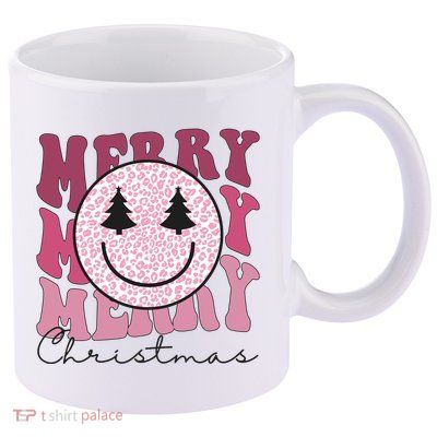 Merry Christmas Retro Leopard Smile 11oz C Handle Ceramic Mug