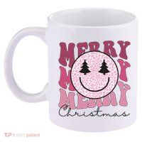Merry Christmas Retro Leopard Smile 11oz C Handle Ceramic Mug