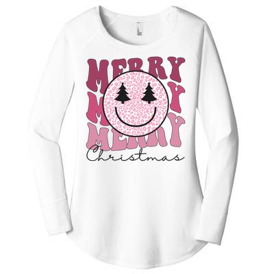 Merry Christmas Retro Leopard Smile Women's Perfect Tri Tunic Long Sleeve Shirt