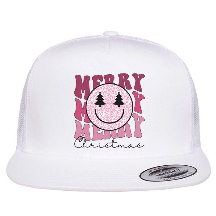 Merry Christmas Retro Leopard Smile Flatbill Hat