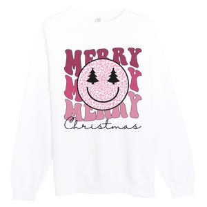 Merry Christmas Retro Leopard Smile Premium Crewneck Sweatshirt