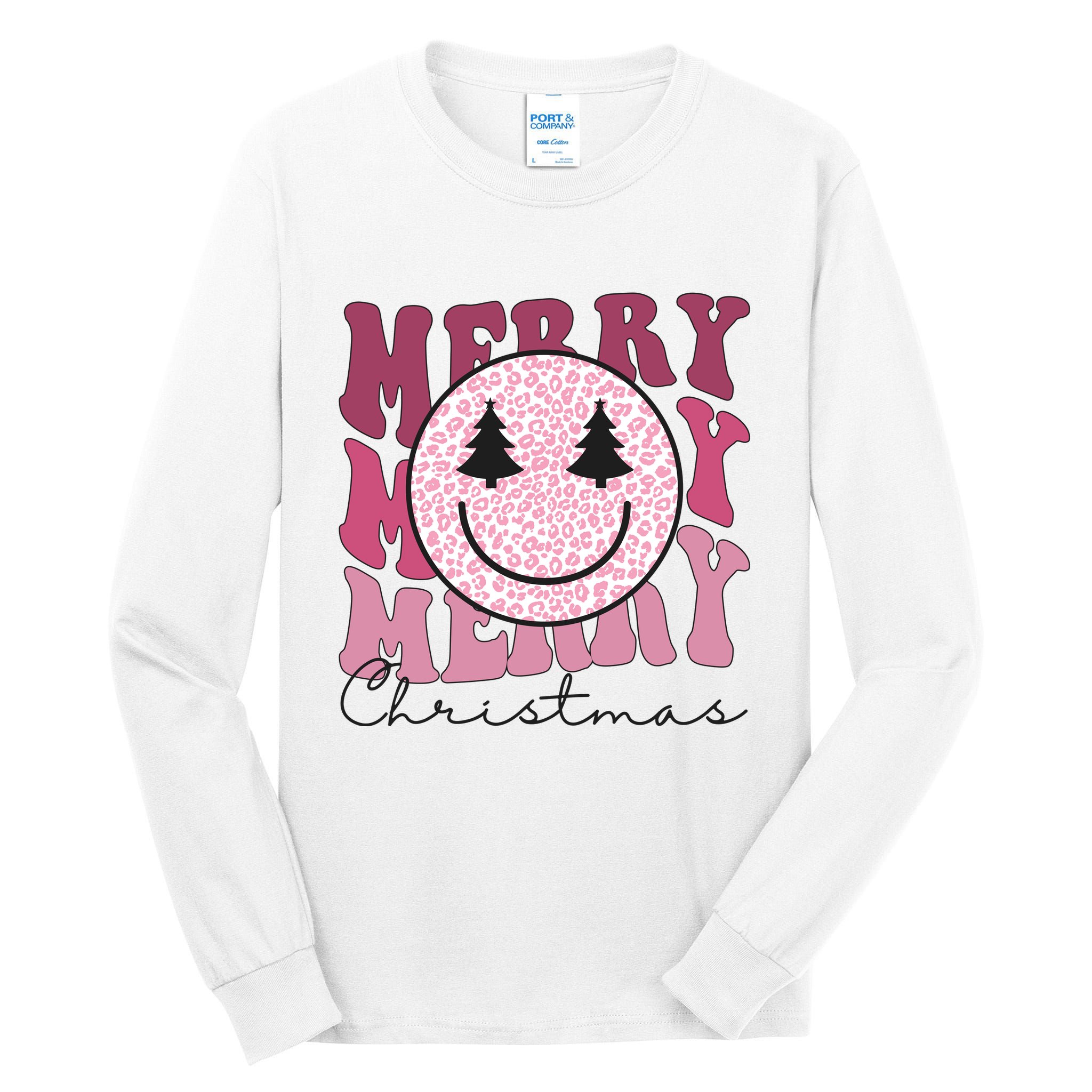 Merry Christmas Retro Leopard Smile Tall Long Sleeve T-Shirt