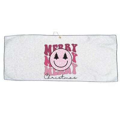 Merry Christmas Retro Leopard Smile Large Microfiber Waffle Golf Towel