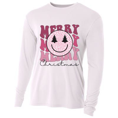 Merry Christmas Retro Leopard Smile Cooling Performance Long Sleeve Crew