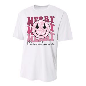 Merry Christmas Retro Leopard Smile Performance Sprint T-Shirt