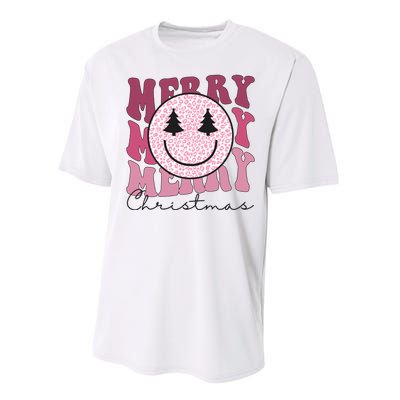 Merry Christmas Retro Leopard Smile Performance Sprint T-Shirt