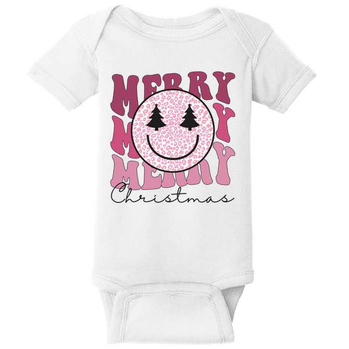 Merry Christmas Retro Leopard Smile Baby Bodysuit
