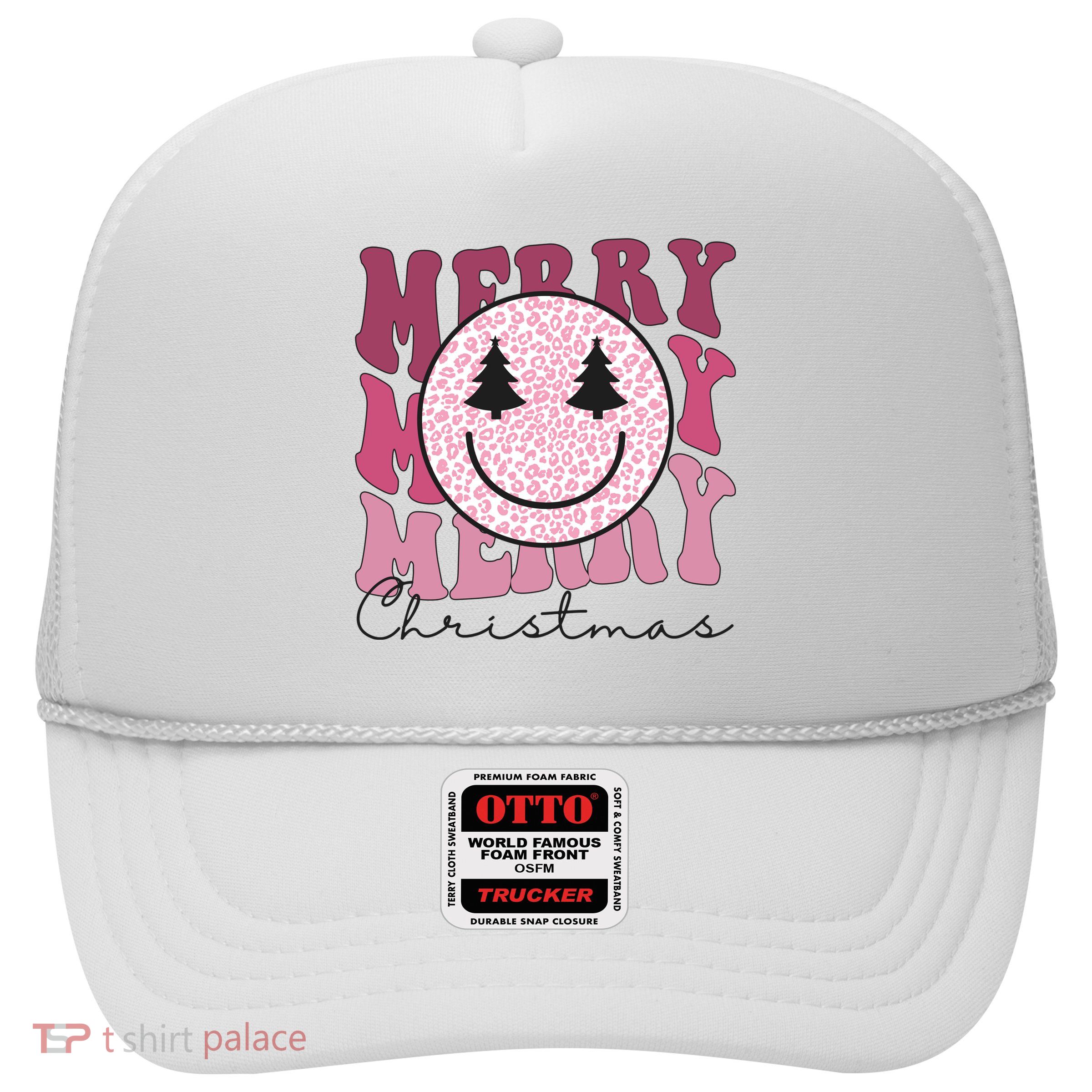 Merry Christmas Retro Leopard Smile Trucker Hat
