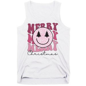 Merry Christmas Retro Leopard Smile Tank Top