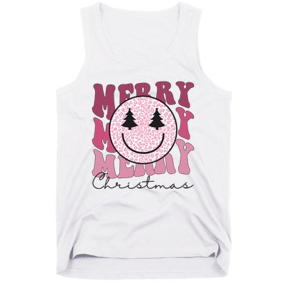 Merry Christmas Retro Leopard Smile Tank Top
