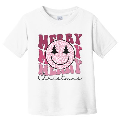 Merry Christmas Retro Leopard Smile Toddler T-Shirt