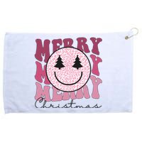 Merry Christmas Retro Leopard Smile Grommeted Golf Towel