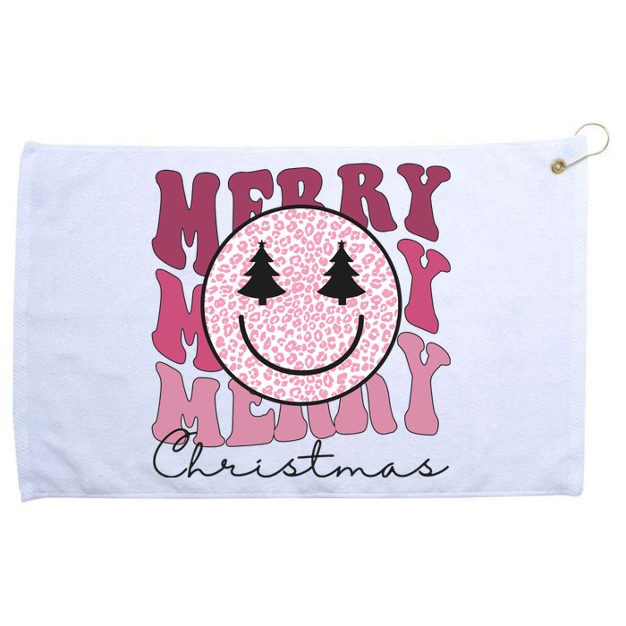 Merry Christmas Retro Leopard Smile Grommeted Golf Towel