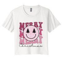 Merry Christmas Retro Leopard Smile Women's Crop Top Tee